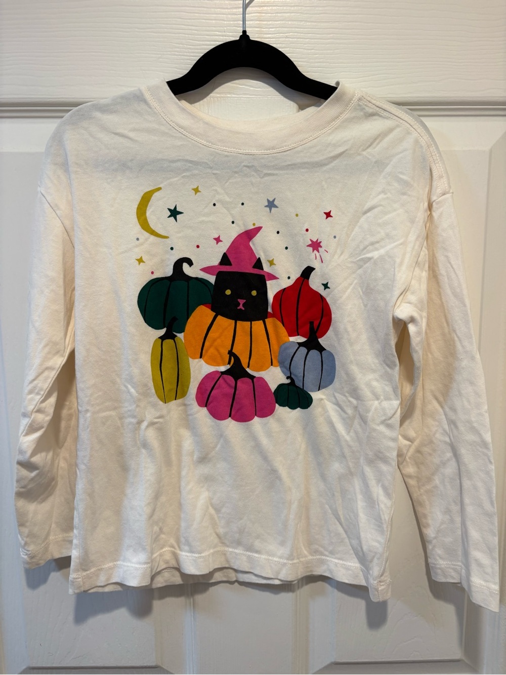 Hanna Andersson 110 (5)Cream Long Sleeve Tee with Colorful Pumpkin & Cat Graphic